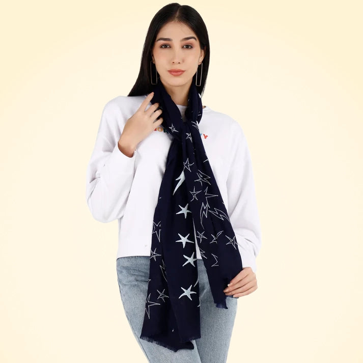 Large Pashmina Stole with Velvet Stars - TCG London