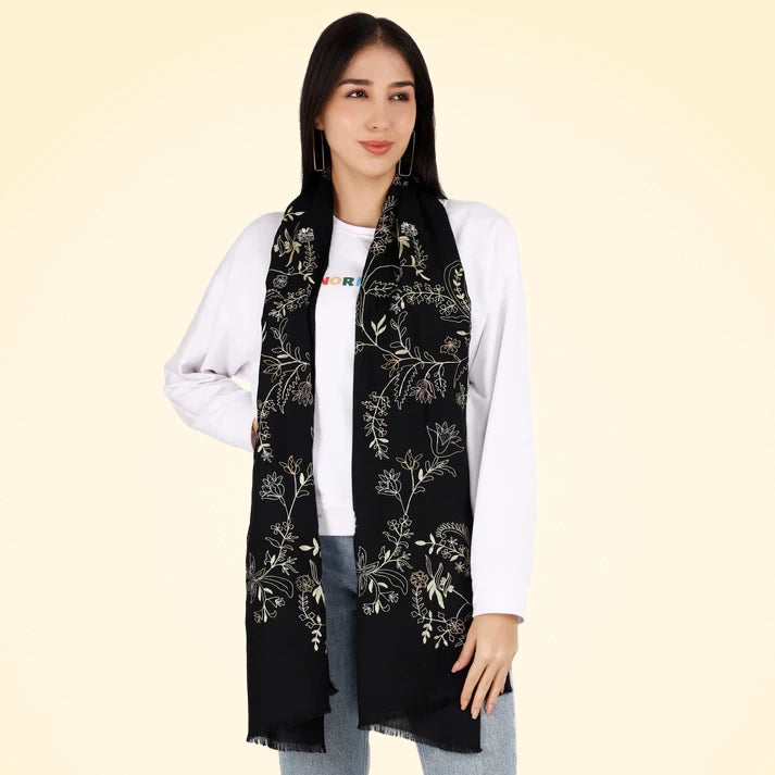 Large Luxury Shawl with Shiny Thread Embroidery - TCG London