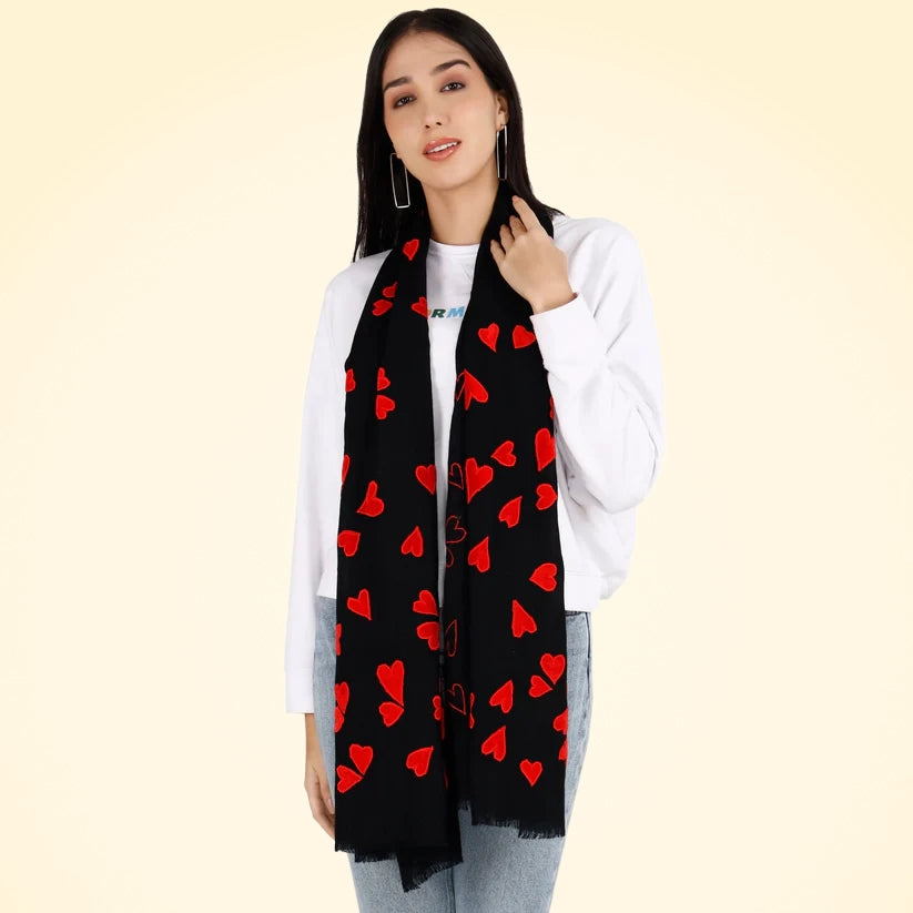 Large Pashmina Stole with Velvet Hearts - TCG London