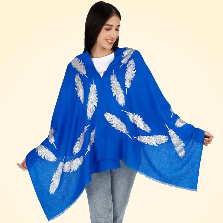 Large Pashmina Stole with Feathers and Beads - TCG London