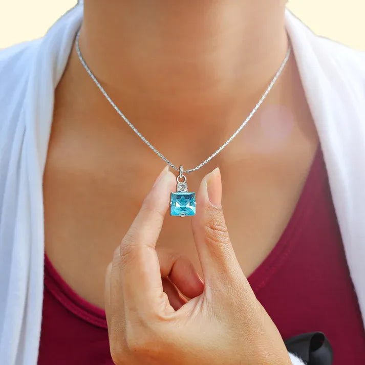 Small Swarovski Crystals Square Pendant With Silver Fittings - TCG London