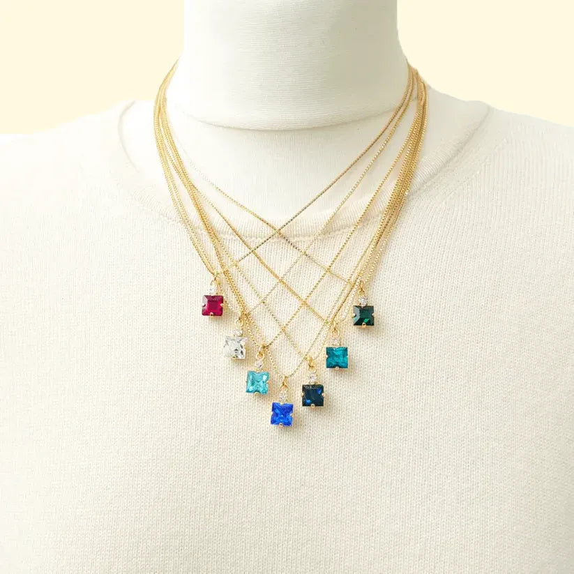Small Swarovski Crystals Square Pendant With Gold Fittings - TCG London