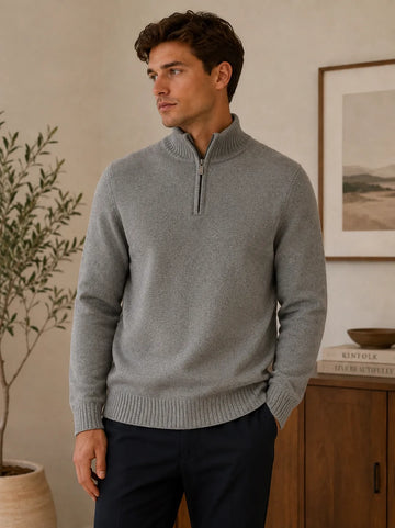 Relaxed Fit Cashmere Zip Neck Jumper