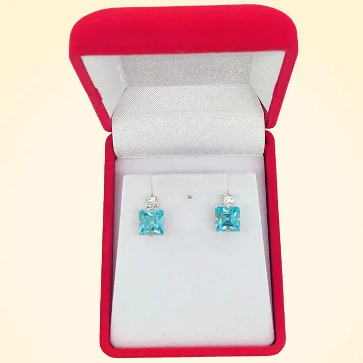 Small Swarovski Crystals Square Earrings With Silver Fittings - TCG London