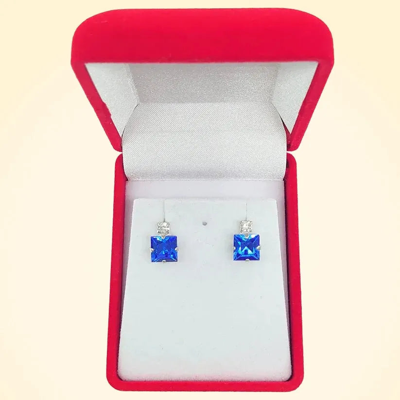 Small Swarovski Crystals Square Earrings With Silver Fittings - TCG London