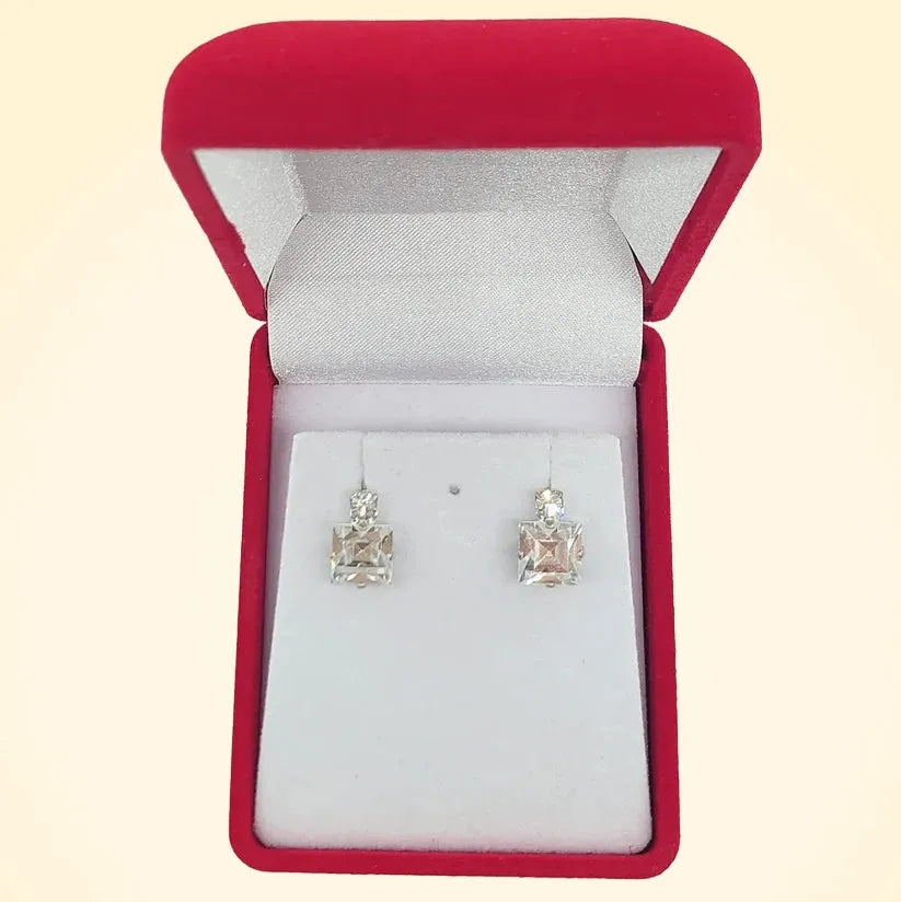 Small Swarovski Crystals Square Earrings With Silver Fittings - TCG London