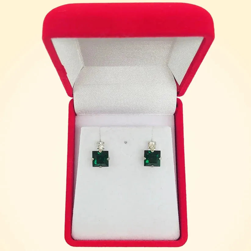 Small Swarovski Crystals Square Earrings With Silver Fittings - TCG London