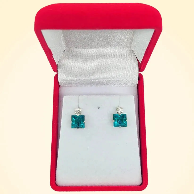 Small Swarovski Crystals Square Earrings With Silver Fittings - TCG London
