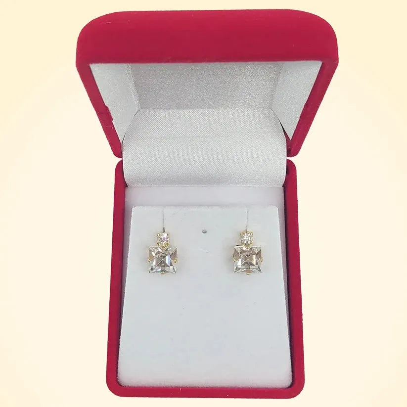 Small Swarovski Crystals Square Earrings With Gold Fittings - TCG London