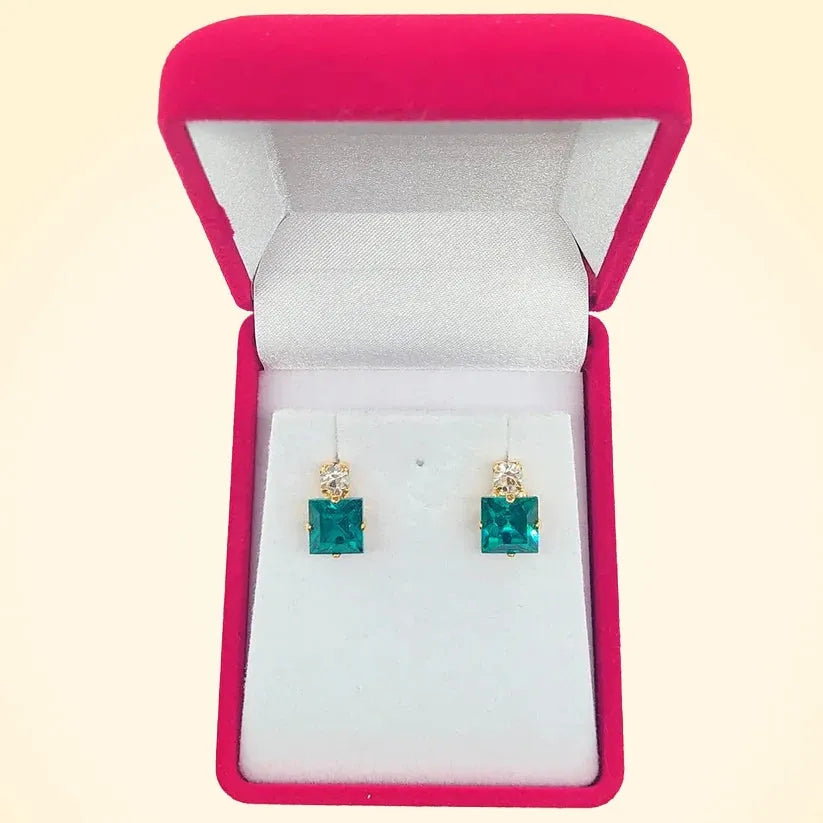 Small Swarovski Crystals Square Earrings With Gold Fittings - TCG London
