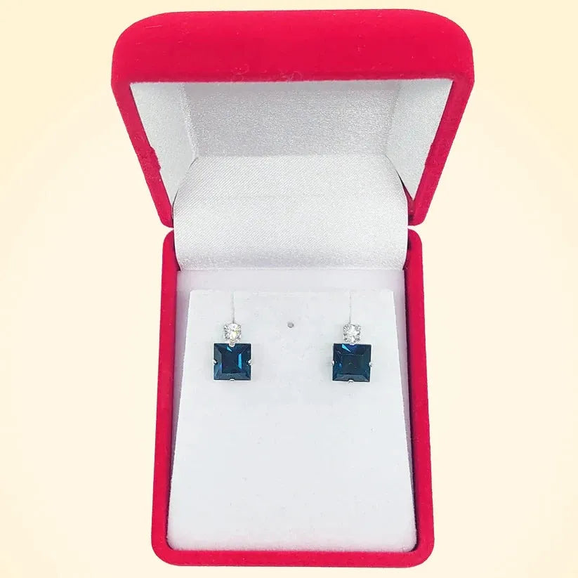 Small Swarovski Crystals Square Earrings With Silver Fittings - TCG London