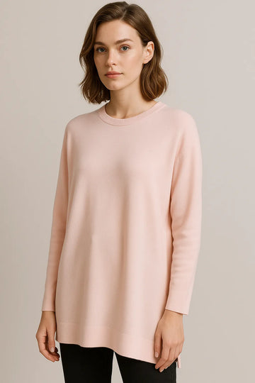 Loose Fit Cashmere Round Neck Long Tunic