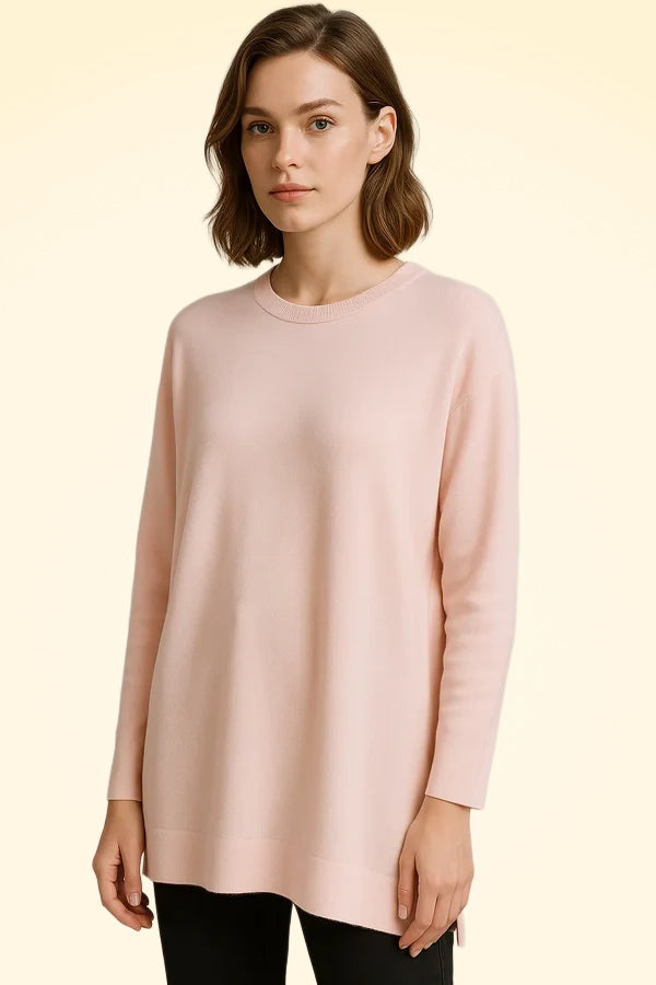 Loose Fit Cashmere Round Neck Long Tunic - TCG London