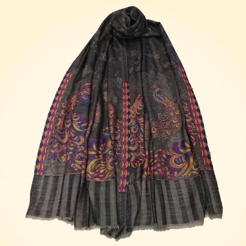 Large Fine Pashmina Stole with Patterned Design - TCG London