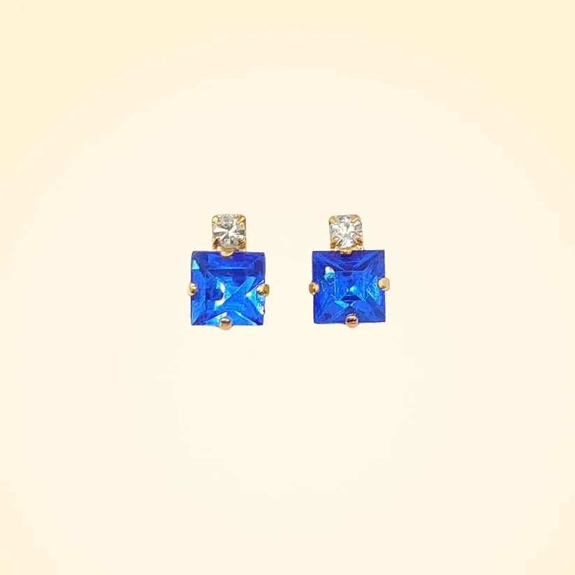 Small Swarovski Crystals Square Earrings With Gold Fittings - TCG London