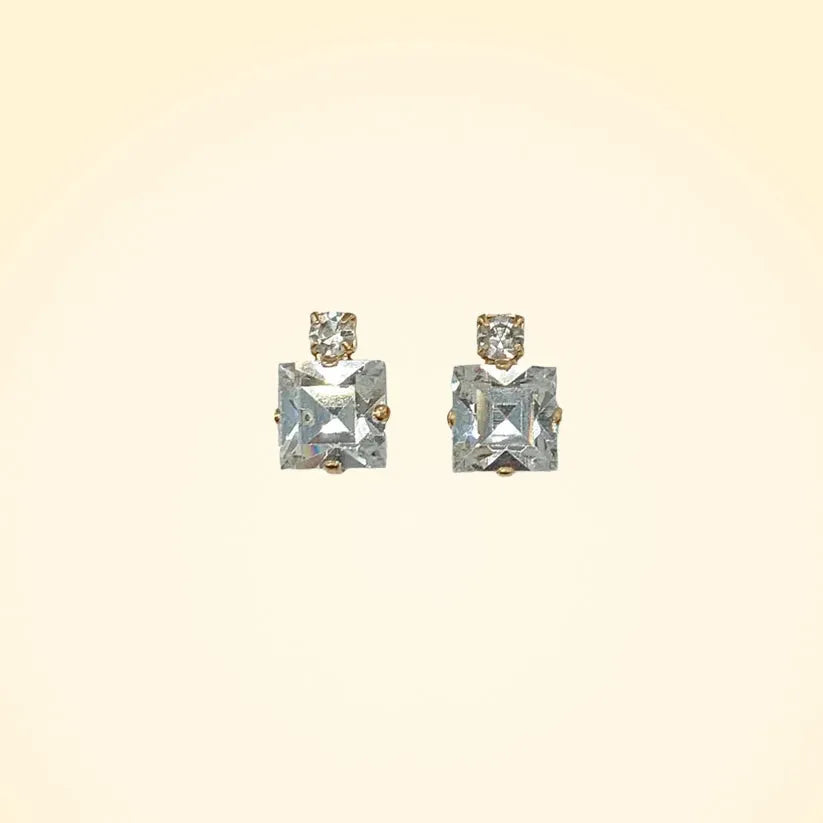Small Swarovski Crystals Square Earrings With Gold Fittings - TCG London