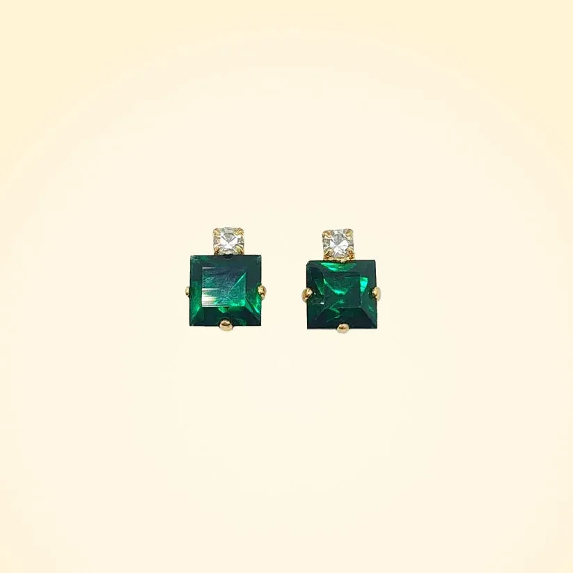 Small Swarovski Crystals Square Earrings With Gold Fittings - TCG London