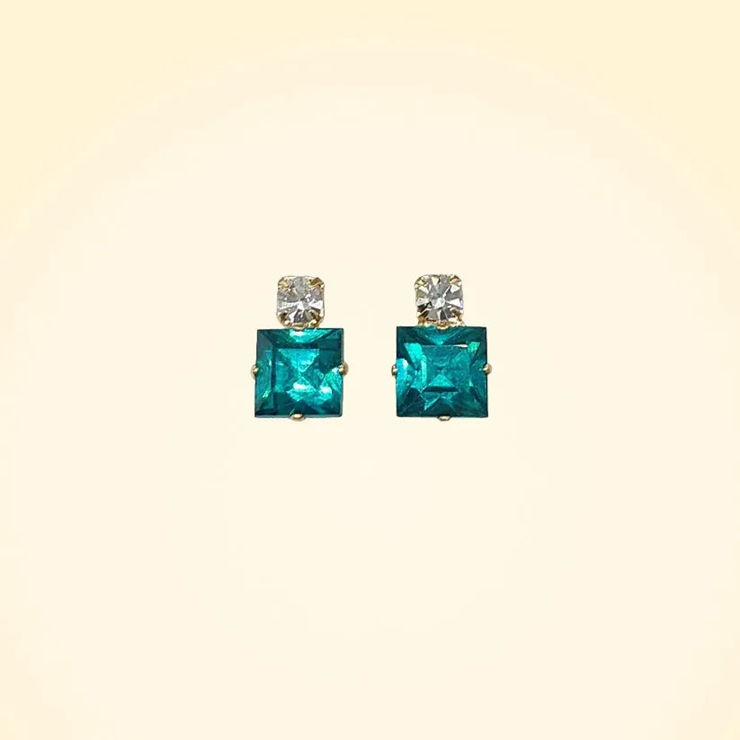 Small Swarovski Crystals Square Earrings With Gold Fittings - TCG London