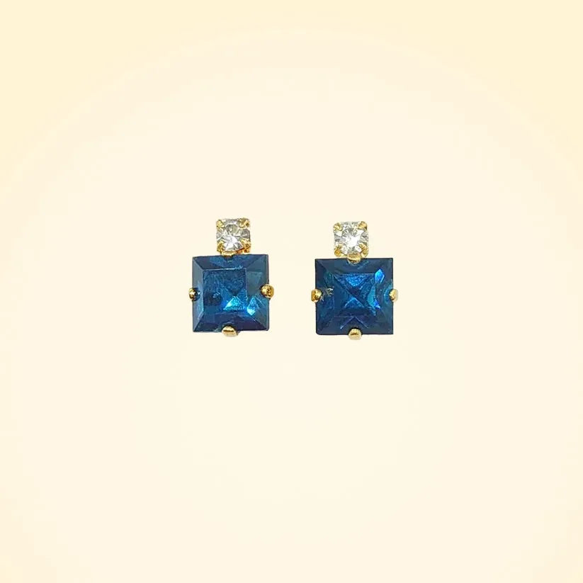 Small Swarovski Crystals Square Earrings With Gold Fittings - TCG London