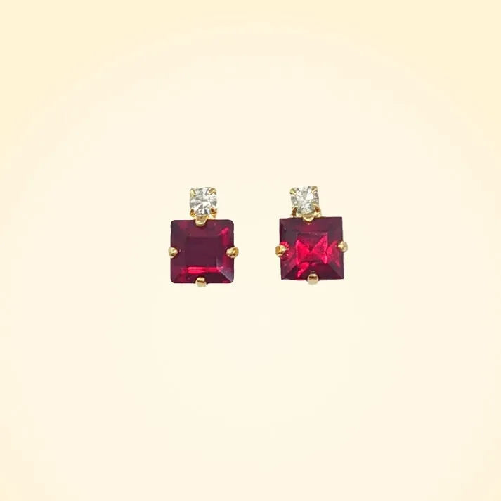 Small Swarovski Crystals Square Earrings With Gold Fittings - TCG London