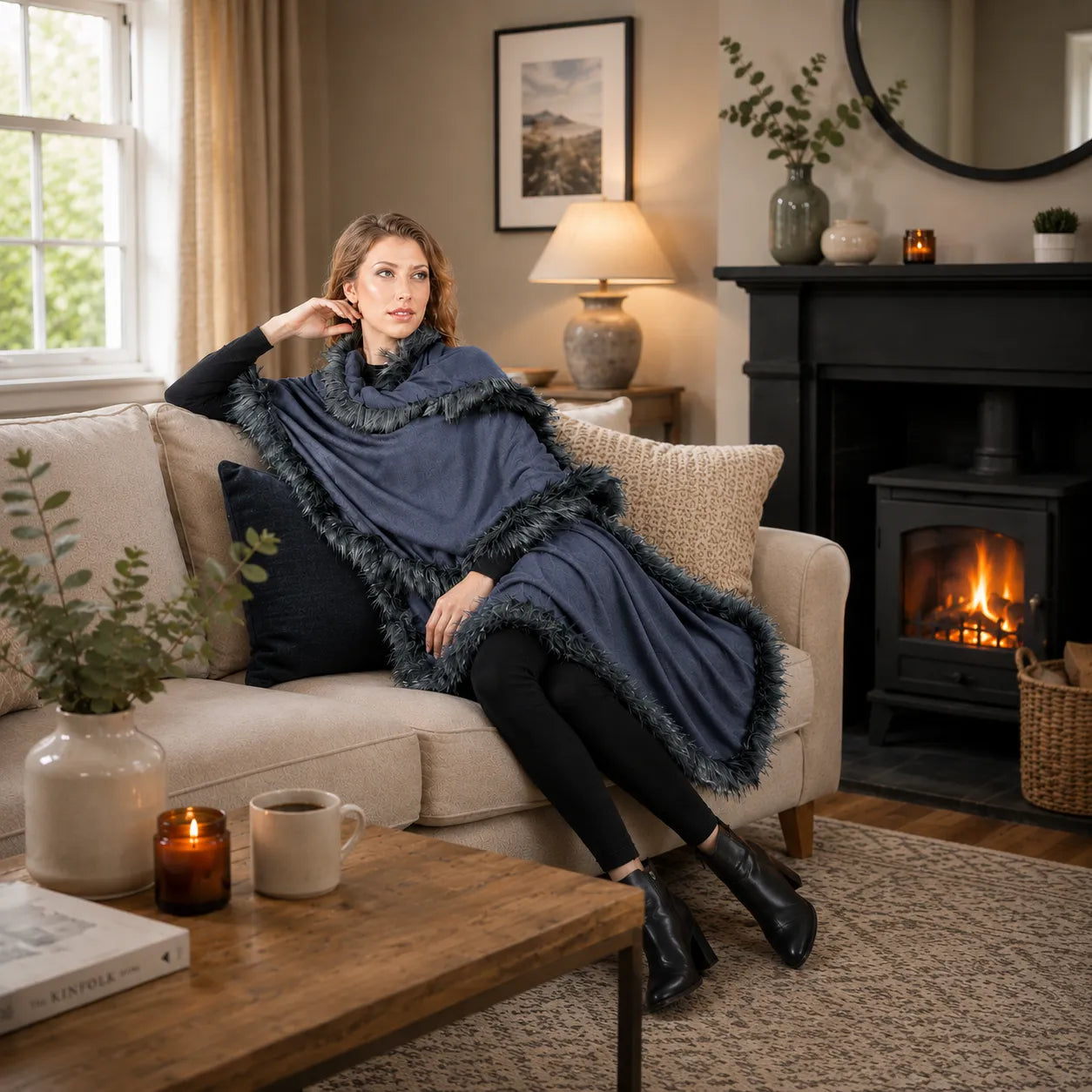 Pure Pashmina Cashmere Shawl with Faux Fur Trim - TCG London