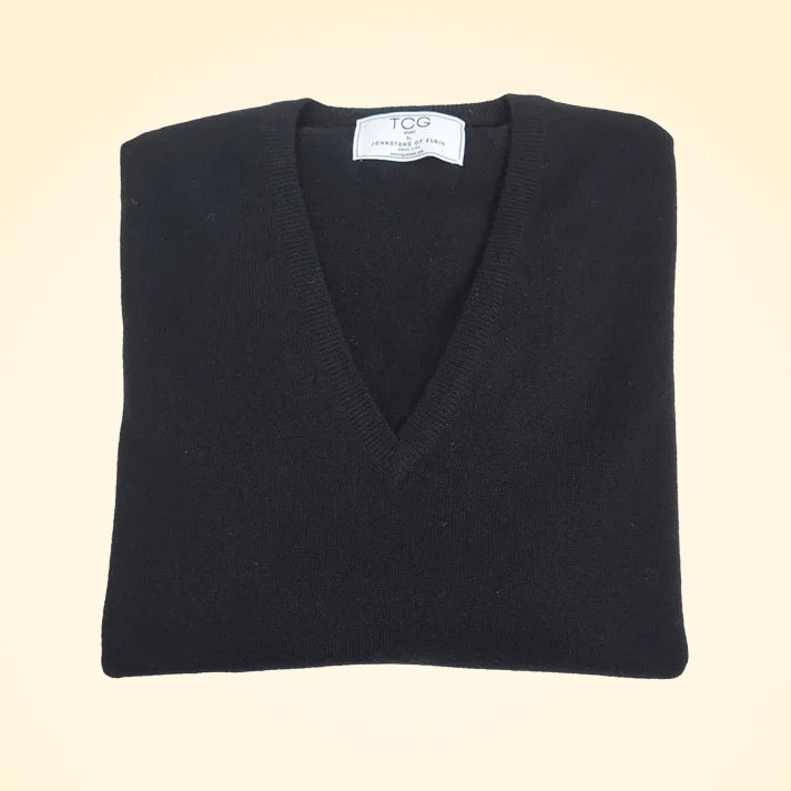 Relaxed Fit Cashmere V-Neck Jumper With Turnback Cuffs - TCG London