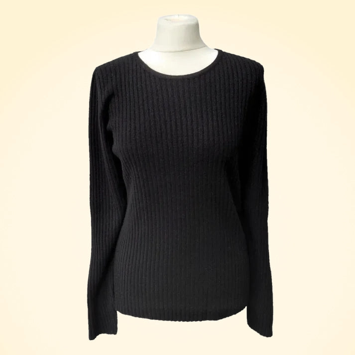 Cashmere Long Ribbed Round Neck Jumper - TCG London