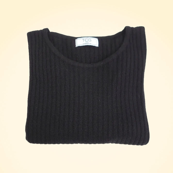 Cashmere Long Ribbed Round Neck Jumper - TCG London