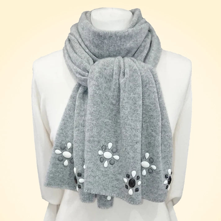 Scottish Cashmere Embellished Knitted Scarf - TCG London