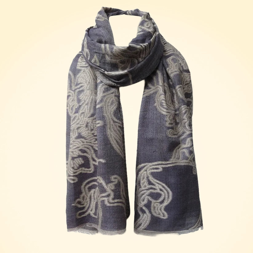 Large Fine Pashmina Stole with Patterned Design - TCG London