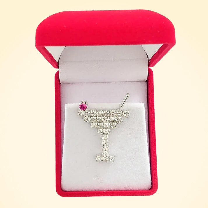Swarovski Crystals Martini Glass Lapel Brooch - TCG London