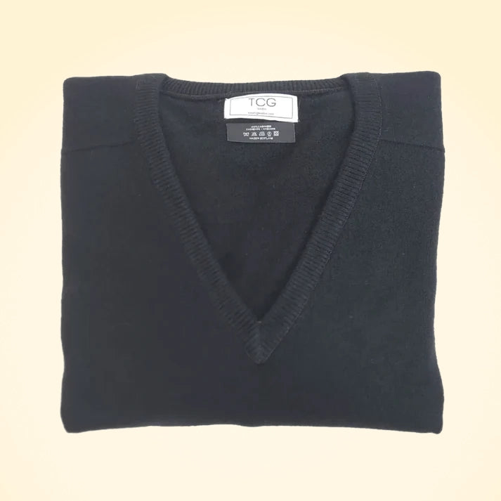 Cashmere Loose Fit Saddle Shoulder V-Neck Jumper With Turnback Cuffs - TCG London