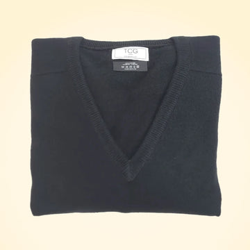 Cashmere Loose Fit Saddle Shoulder V-Neck Jumper With Turnback Cuffs - TCG London