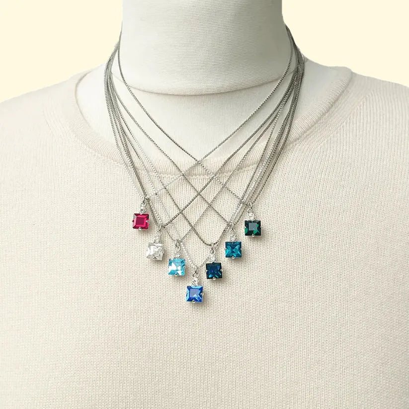 Small Swarovski Crystals Square Pendant With Silver Fittings - TCG London