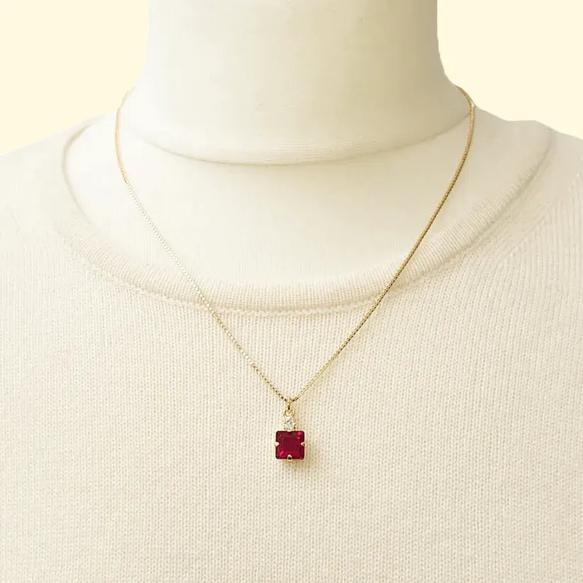 Small Swarovski Crystals Square Pendant With Gold Fittings - TCG London