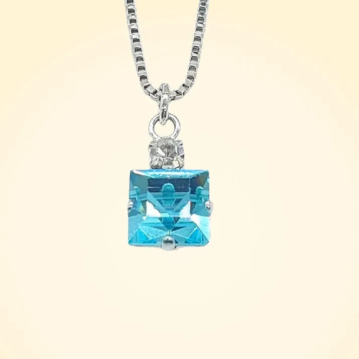 Small Swarovski Crystals Square Pendant With Silver Fittings - TCG London