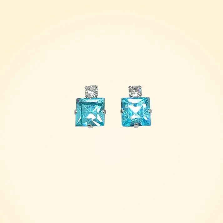 Small Swarovski Crystals Square Earrings With Silver Fittings - TCG London
