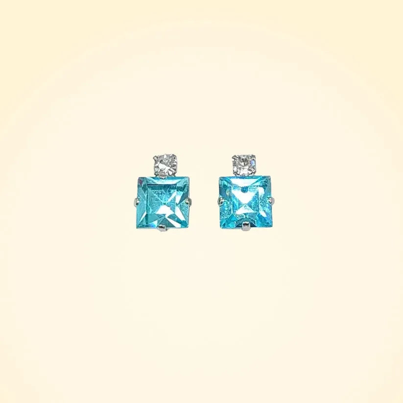 Small Swarovski Crystals Square Earrings With Silver Fittings - TCG London