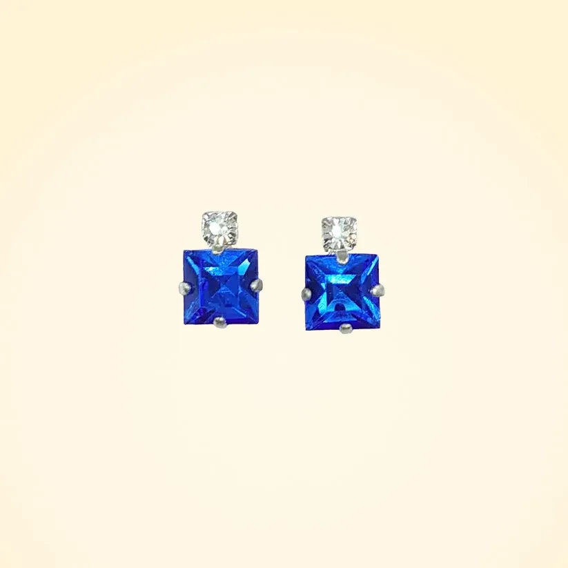 Small Swarovski Crystals Square Earrings With Silver Fittings - TCG London