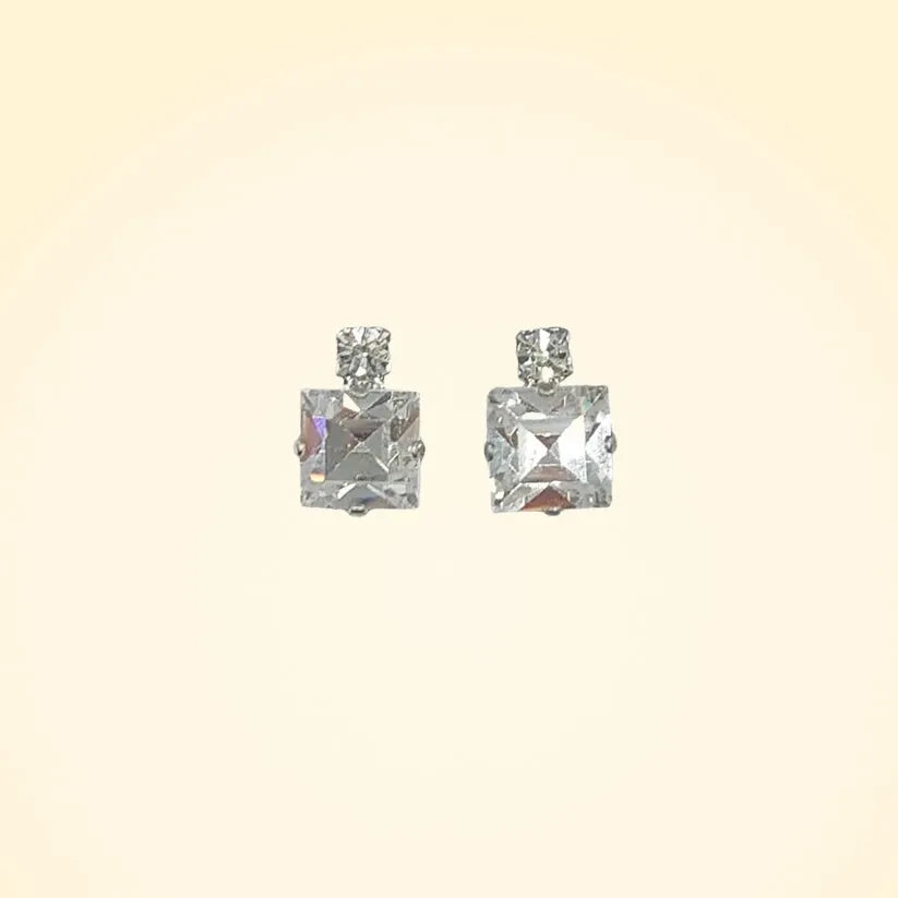 Small Swarovski Crystals Square Earrings With Silver Fittings - TCG London