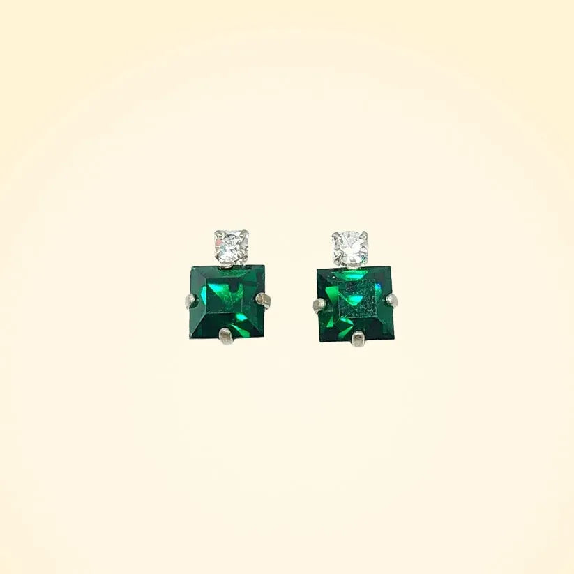 Small Swarovski Crystals Square Earrings With Silver Fittings - TCG London