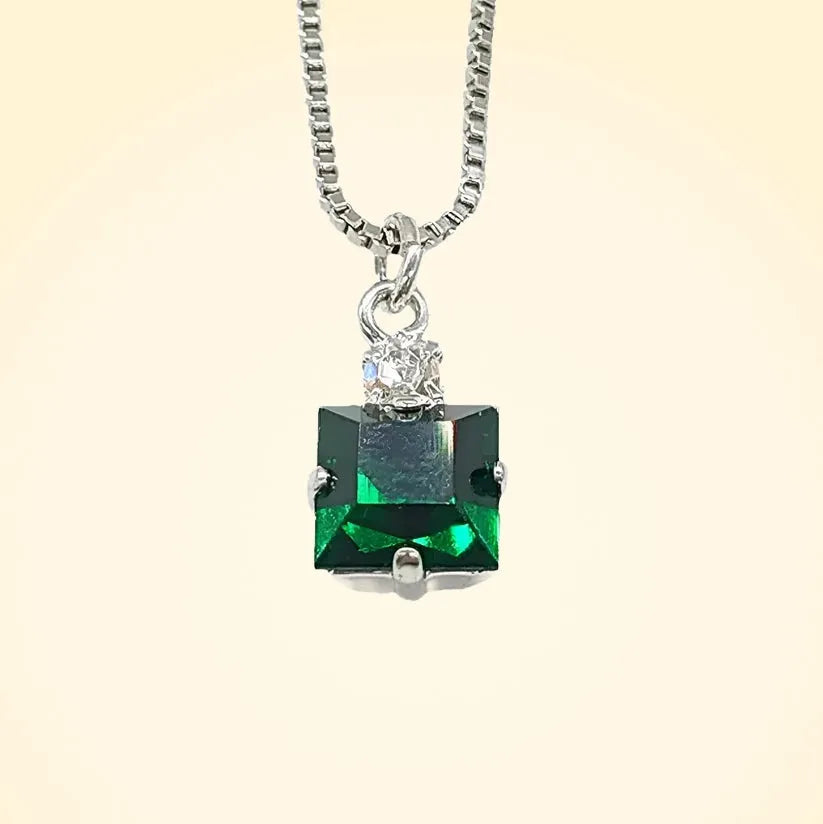 Small Swarovski Crystals Square Pendant With Silver Fittings - TCG London
