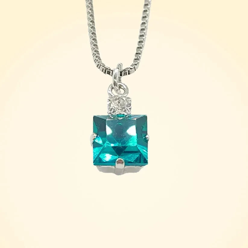 Small Swarovski Crystals Square Pendant With Silver Fittings - TCG London