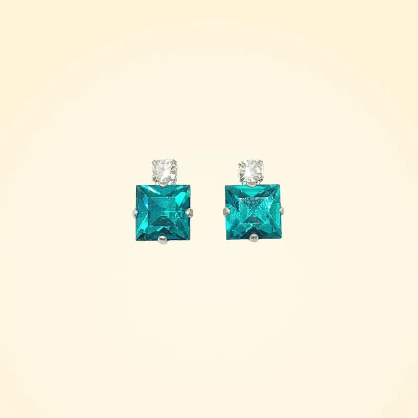 Small Swarovski Crystals Square Earrings With Silver Fittings - TCG London