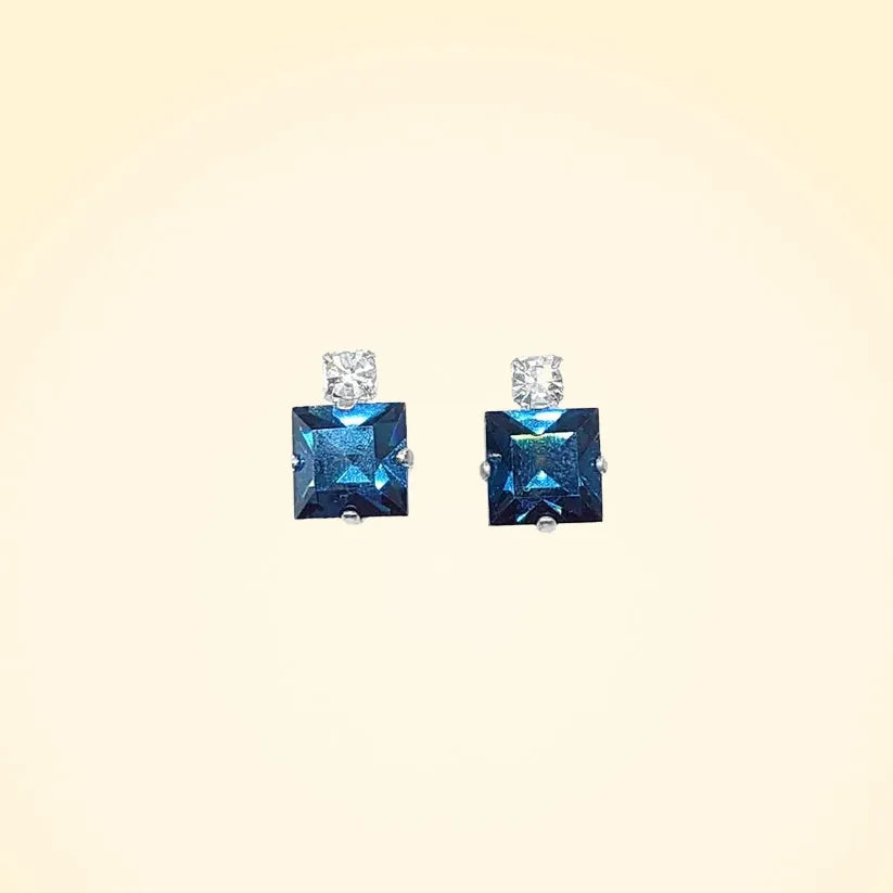 Small Swarovski Crystals Square Earrings With Silver Fittings - TCG London