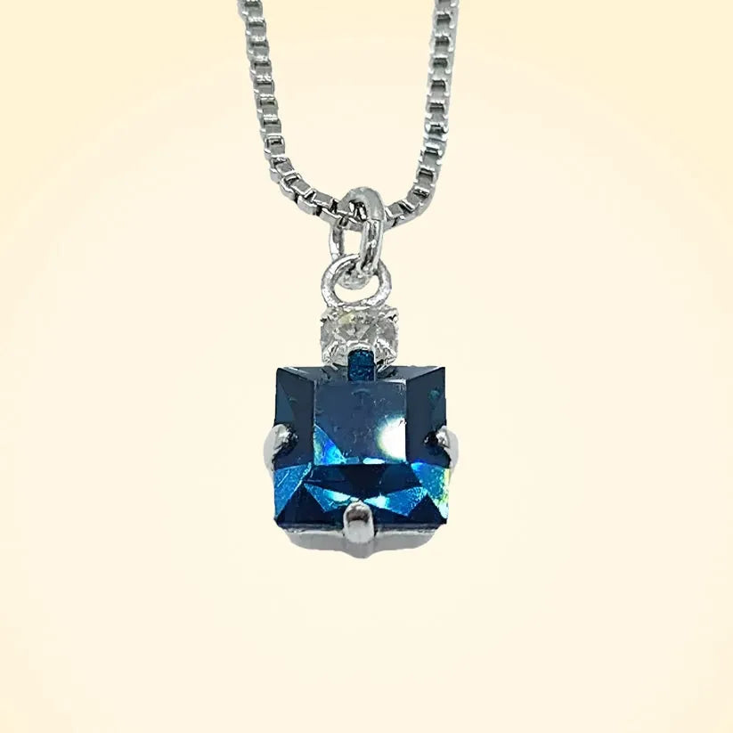 Small Swarovski Crystals Square Pendant With Silver Fittings - TCG London