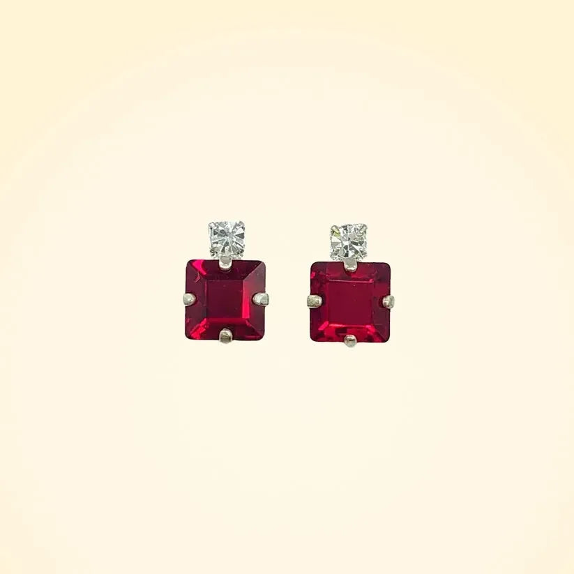 Small Swarovski Crystals Square Earrings With Silver Fittings - TCG London