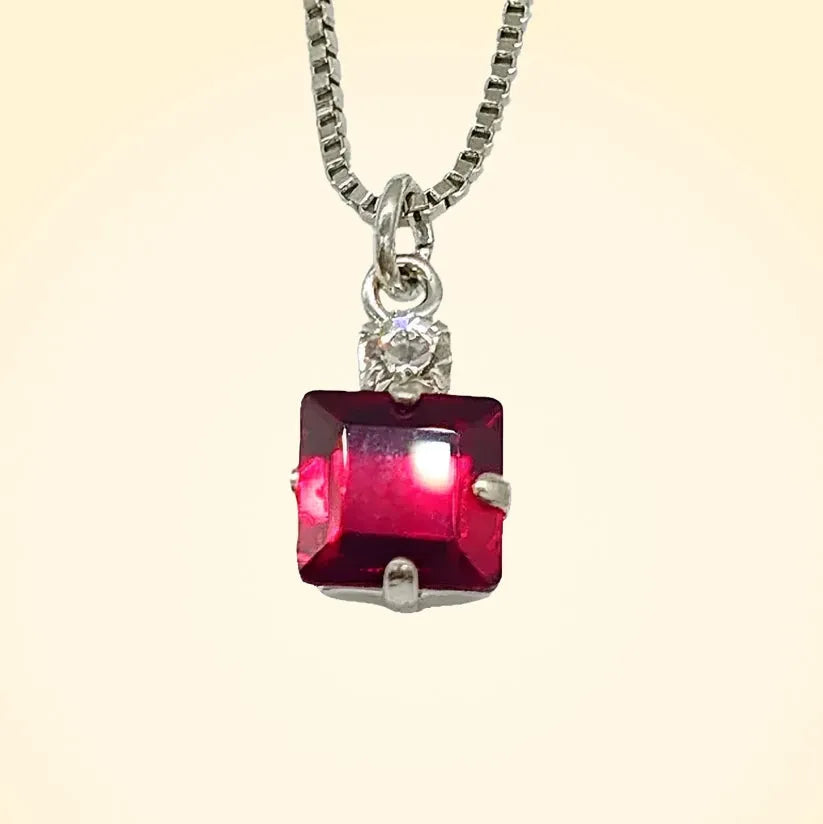 Small Swarovski Crystals Square Pendant With Silver Fittings - TCG London
