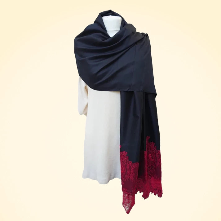Limited Edition 100% Pure Silk Stole With Lace - TCG London