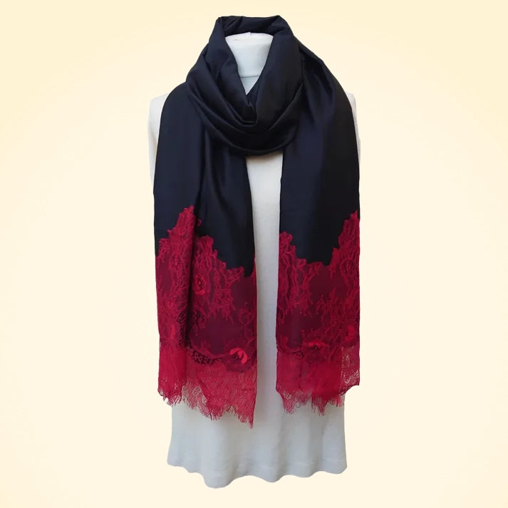 Limited Edition 100% Pure Silk Stole With Lace - TCG London